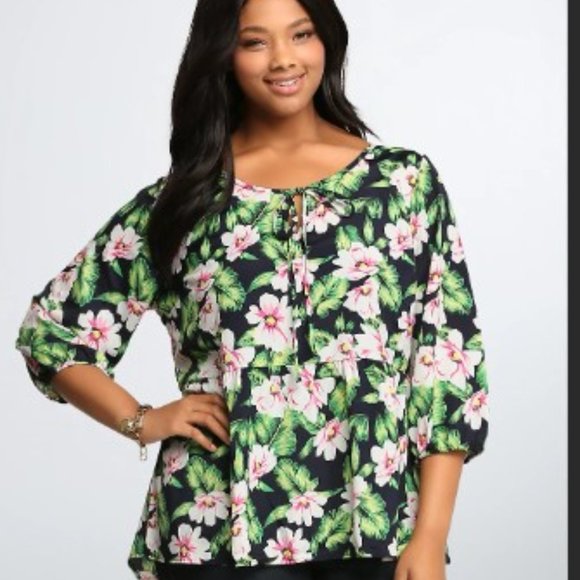 torrid Tops - Torrid Tropical Floral Baby Doll Blouse